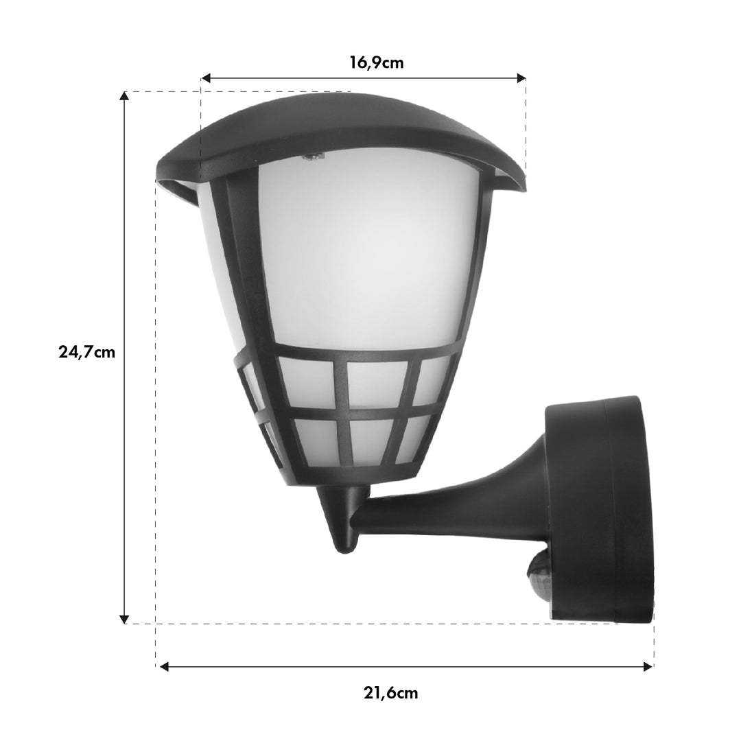 Fali lámpa 1xE27 érzékelővel Maclean, infravörös érzékelő, max. terhelés 60W, IP65, fekete, MCE518 B + LED izzó E27, 6W 230V Maclean Energy MCE267 WW meleg fehér 3000Klm 720lm retro edison dekoratív