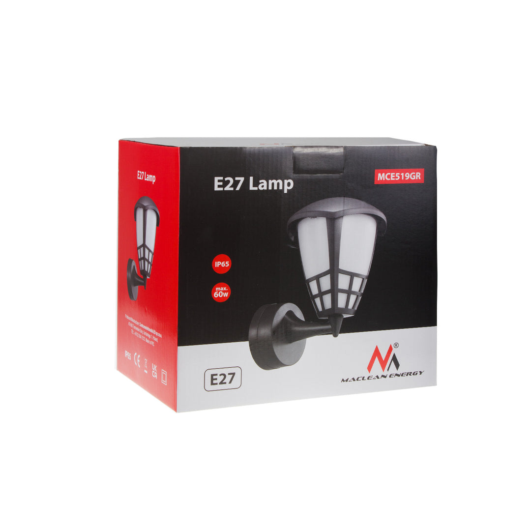 Fali lámpa 1xE27 Maclean, max. terhelés 60W, IP65, szürke színű, MCE519 GR + LED izzó E27, 11W 230V Maclean Energy MCE280 WW meleg fehér 3000K 1500lm retro edison dekoratív A60