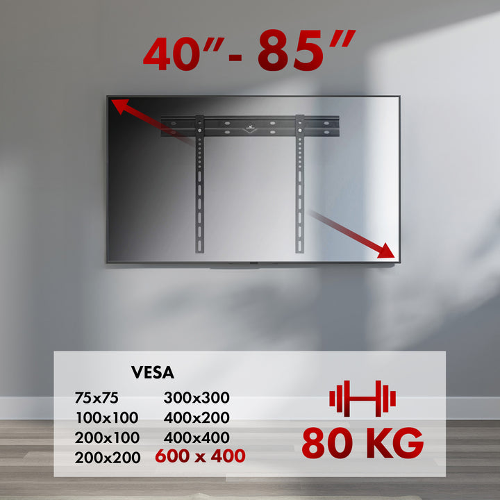 Maclean ultra lapos fali tartó TV-hez, 40-85", max VESA 600x400, terhelés 80kg-ig, MC-123