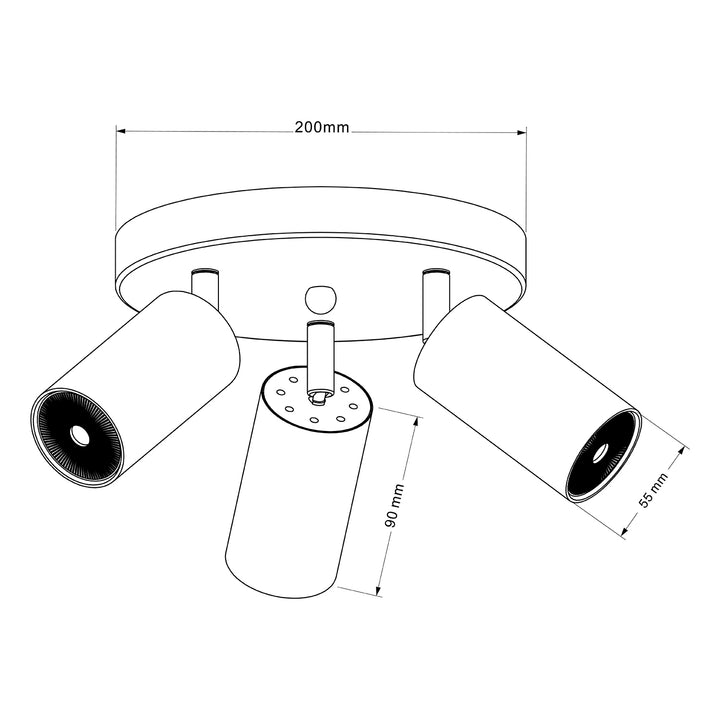 Maclean mennyezeti lámpa, spot, mozgatható, alumínium, 3xGU10, 55x90mm, matt fekete, MCE362 B + LED izzó GU10 7W Maclean Energy MCE437 WW meleg fehér 3000K, 220-240V~, 50/60Hz 3db