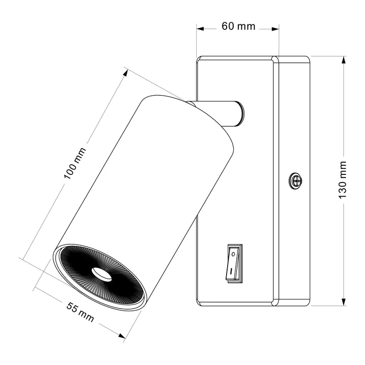 Maclean Fali lámpa/fali lámpa, spot, kerek, GU10, 55x90mm-es kapcsolóval, fehér, MCE369 W+LED izzó GU10 7W Maclean Energy MCE437 NW semleges fehér 4000K, 220-240V~, 50/60Hz, 490 lumen, 490 lumen