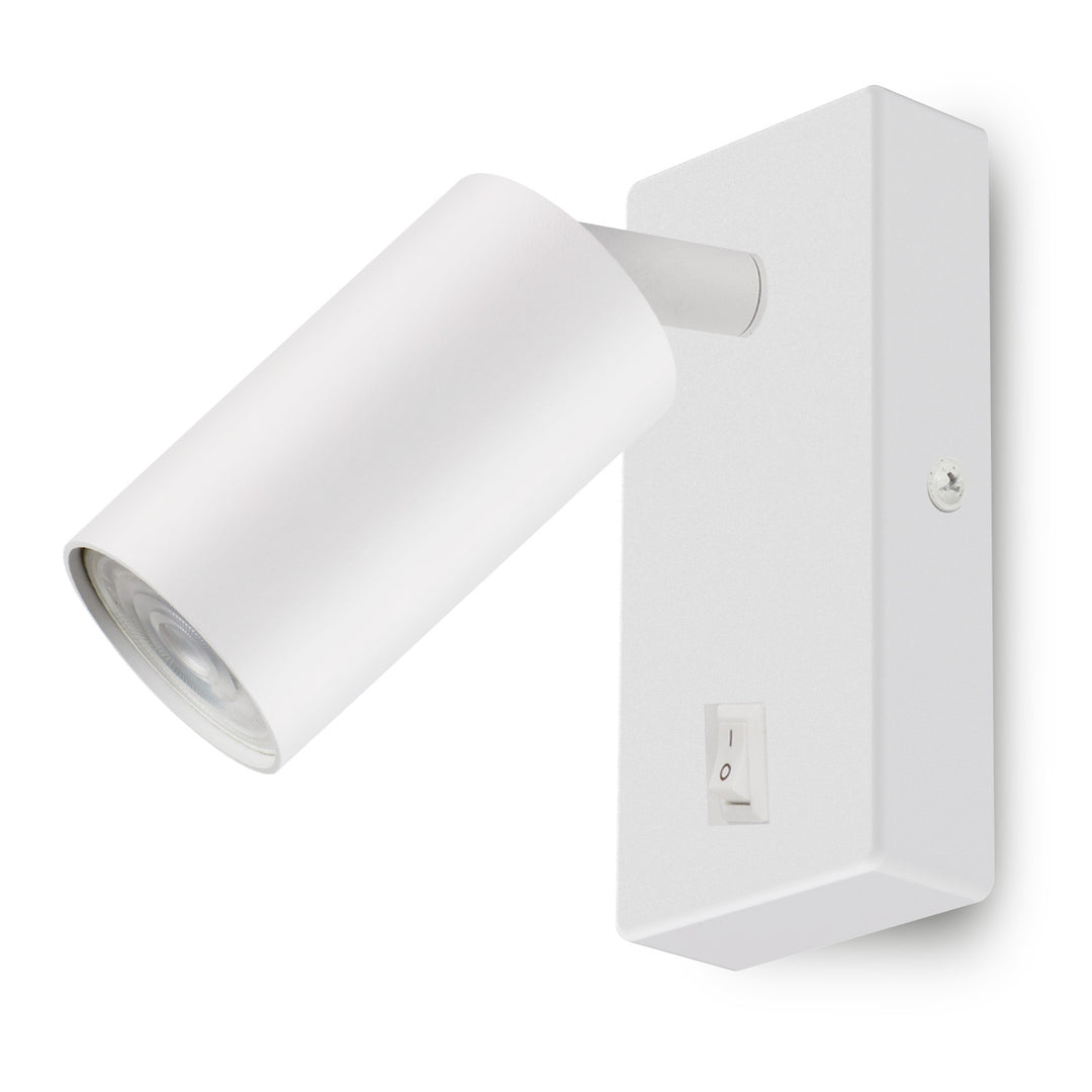 Maclean Fali lámpa/fali lámpa, spot, kerek, GU10, 55x90mm-es kapcsolóval, fehér, MCE369 W+LED izzó GU10 7W Maclean Energy MCE437 NW semleges fehér 4000K, 220-240V~, 50/60Hz, 490 lumen, 490 lumen
