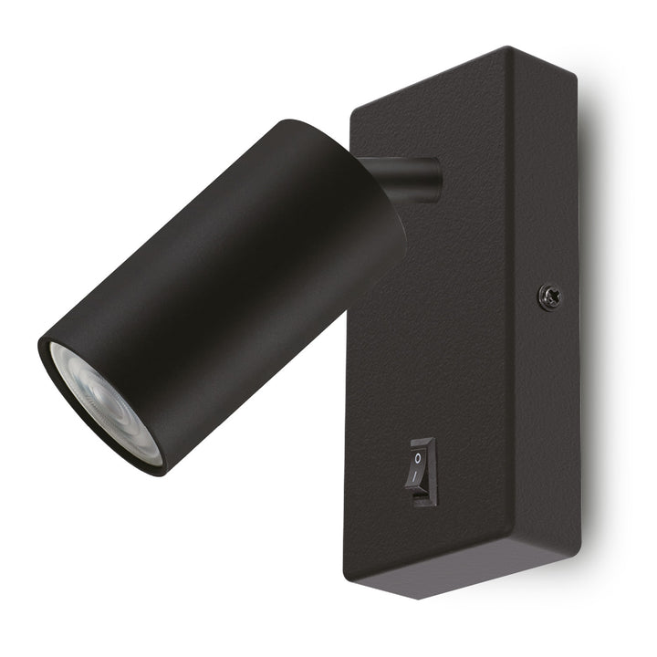 Maclean fali lámpa / fali lámpa, spot, kerek, GU10, 55x90mm-es kapcsolóval, fekete színű, MCE369 B+ LED izzó GU10 7W Maclean Energy MCE437 WW meleg fehér 3000K, 220-240V~, 50/60Hz, 490 lumenes