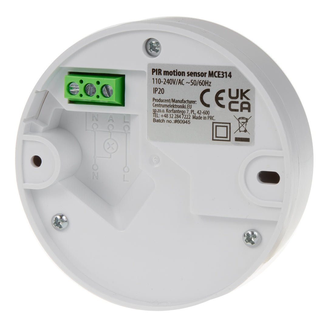 Maclean PIR mozgásérzékelő, hatótávolság 6m, mennyezet, max. terhelés 1200W, IP20, MCE314 W 4 darab