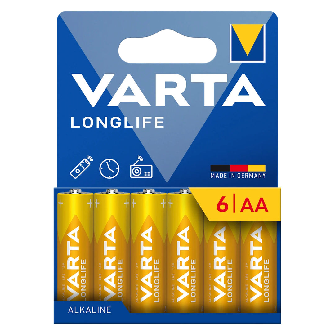 6 db 1,5 V-os LR6 AA Varta Longlife alkáli elem, buborékcsomagolásban