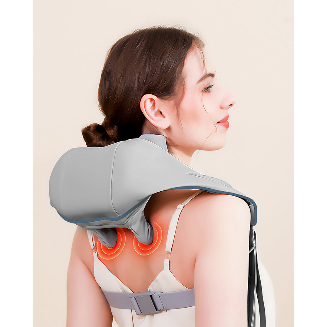 Váll- és nyakmasszírozó. Shiatsu, 5D kézimitáció, 6 masszázsfej, 3 üzemmód, 3 sebesség, vezeték nélküli, USB-C töltőport Nyak- és vállmasszírozó masszírozó.