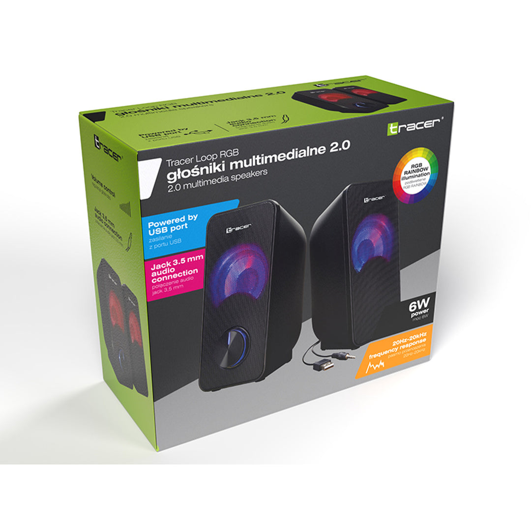 Tracer hangszórók, RGB háttérvilágítás, 6 W RMS, USB tápegység, Loop