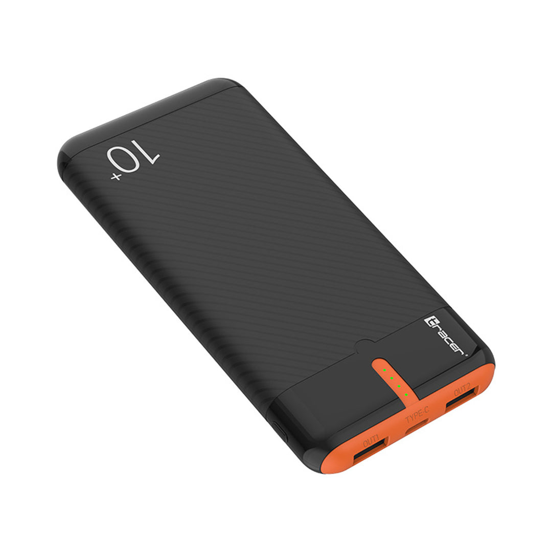 Tracer Powerbank, 10000 mAh, fekete és narancssárga, USB C, 2A, EnerGo