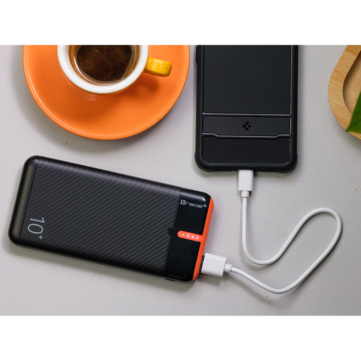 Tracer Powerbank, 10000 mAh, fekete és narancssárga, USB C, 2A, EnerGo