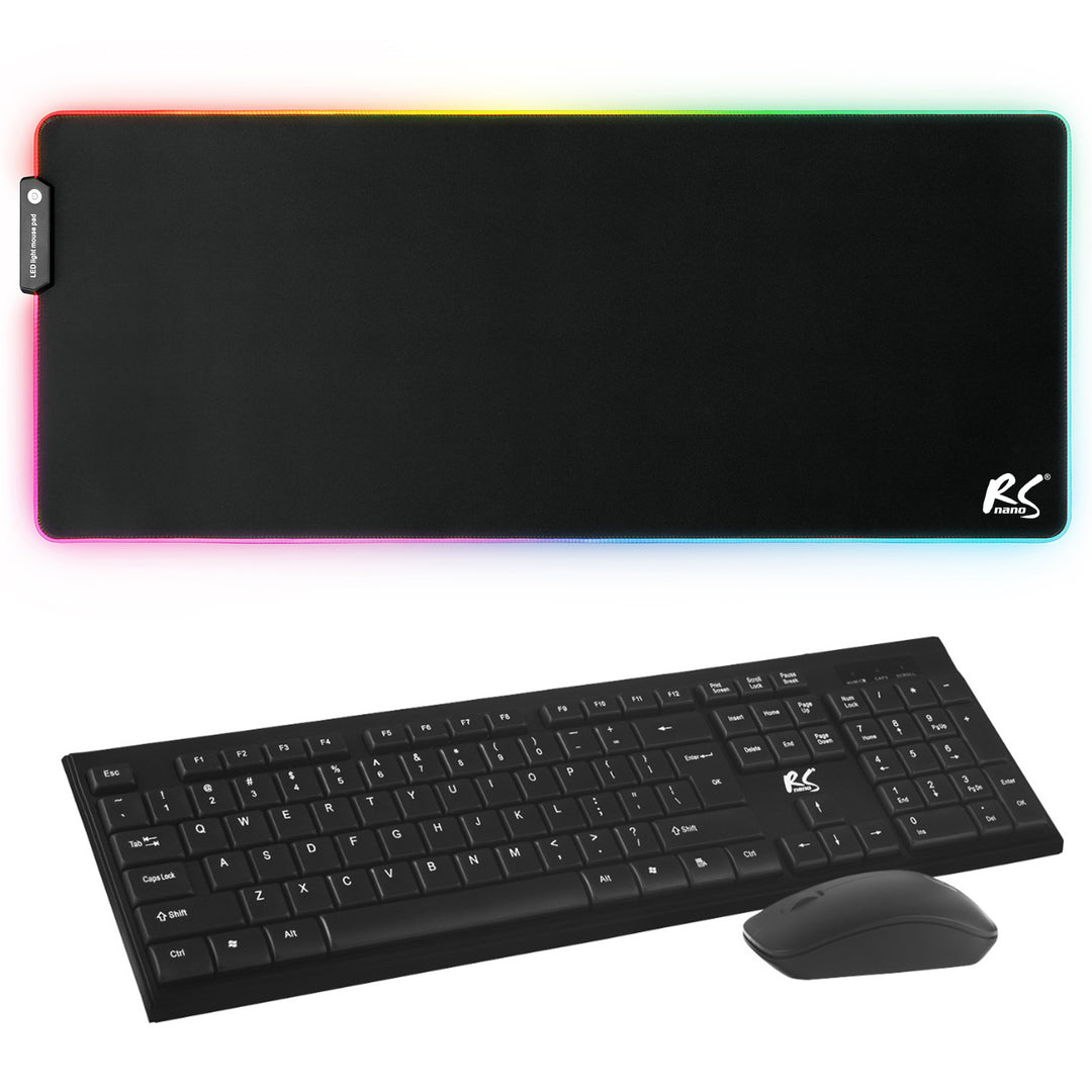 COMBO NanoRS vezeték nélküli billentyűzet + egér, RS580+Gaming billentyűzet egérpad RGB LED háttérvilágítással NanoRS, 800x300x4mm, RS705
