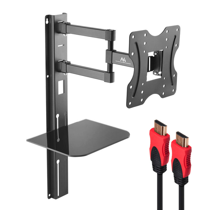 TV tartó DVD polccal Maclean, vesa 200x200 , 23"-42", 30kg, MC-771+HDMI 2.0 4K 3D UHD 1,8m Kábel 48 bit