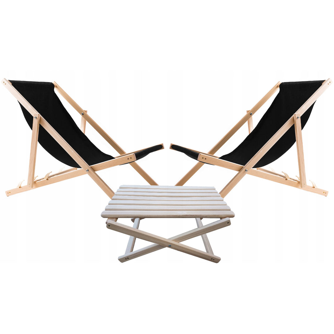 2 db strandfotel, fekete + fa dohányzóasztal Woodok