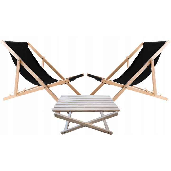 2 db strandfotel, fekete + fa dohányzóasztal Woodok