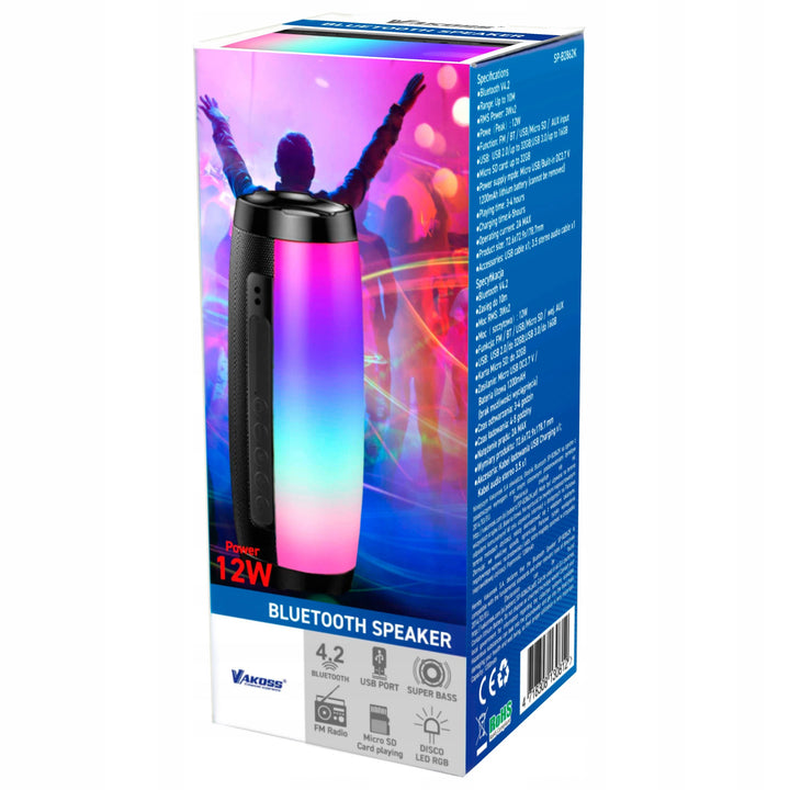 Vakoss vezeték nélküli hangszóró, Bluetooth, SD, USB, AUX, FM rádió, háttérvilágítás, SP-B2862K