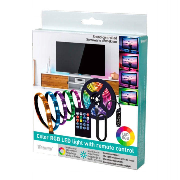 Vakoss RGB LED szalag, TV megvilágításhoz, hangvezérléssel, távirányítóval, LA-C612