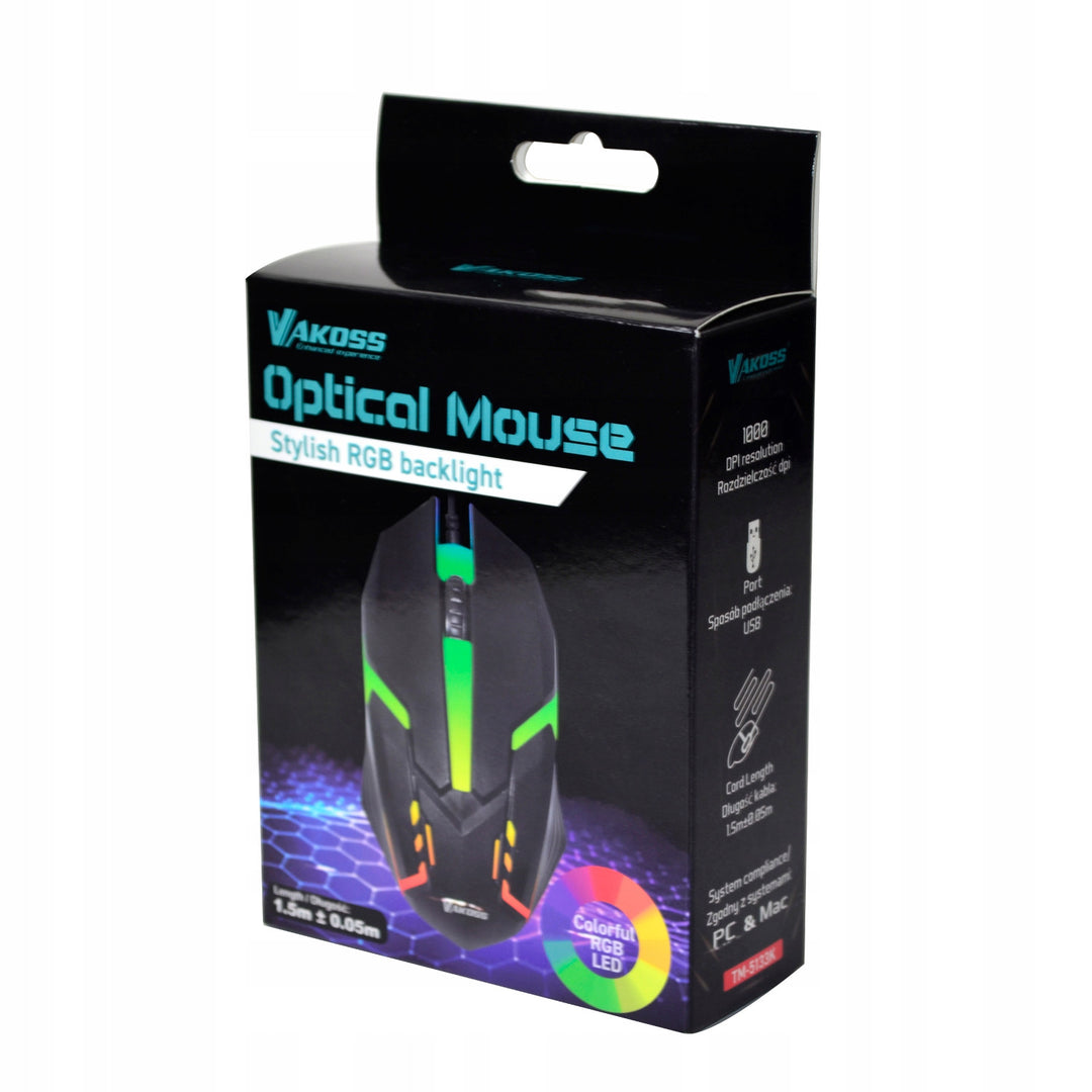 Vakoss gaming egér, RGB háttérvilágítás, 1000dpi, TM-5133K