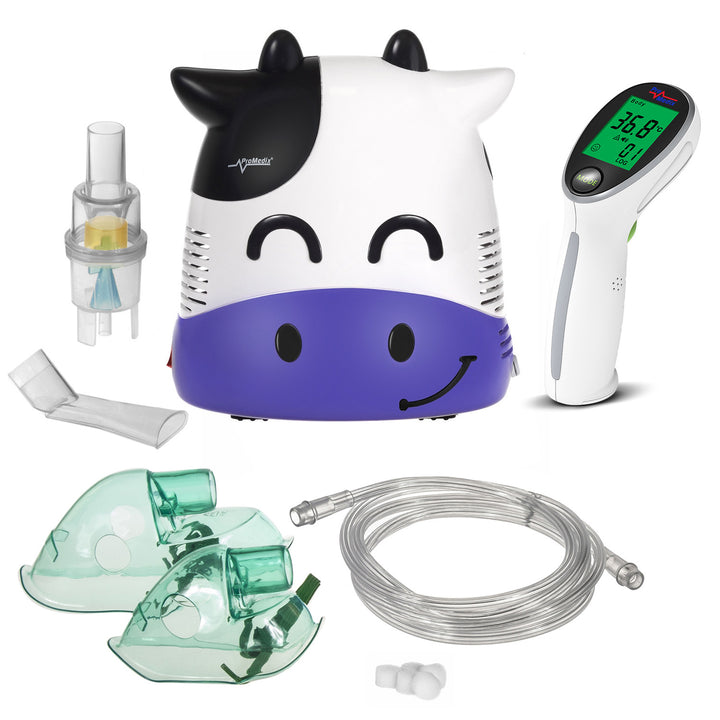 Promedix gyermek inhalátor, fudge, porlasztó, maszk, szűrőkészlet, PR-810 + Promedix PR-960 érintésmentes infravörös orvosi hőmérő