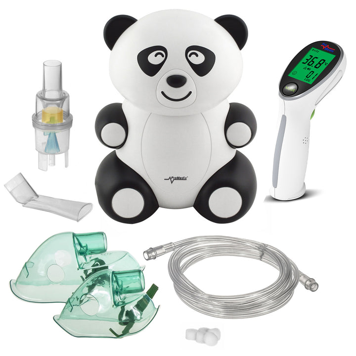Promedix PR-812 panda baba inhalátor, porlasztó, maszk, szűrőkészlet + infravörös érintésmentes orvosi hőmérő Promedix PR-960