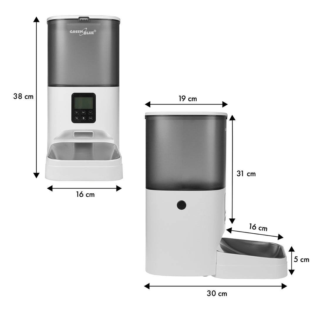 GreenBlue automata állateledel adagoló/adagoló, 6L, USB 5V1A, GB393 + GreenBlue kutya/macska higiéniai párna/szőnyeg, 60x40cm, 50db, GB495