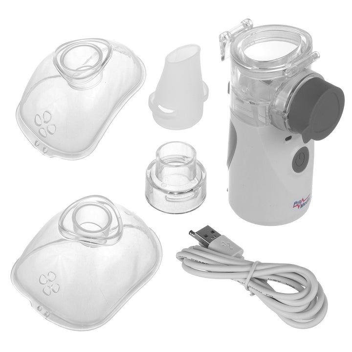 Promedix hordozható / kézi vezeték nélküli porlasztó inhalátor, készlet, maszkok, PR-835 + 2x CE EN 14683:2019 orvosi maszkok - készlet - kék színű 10 db Promedix PR-280 BFE>98%