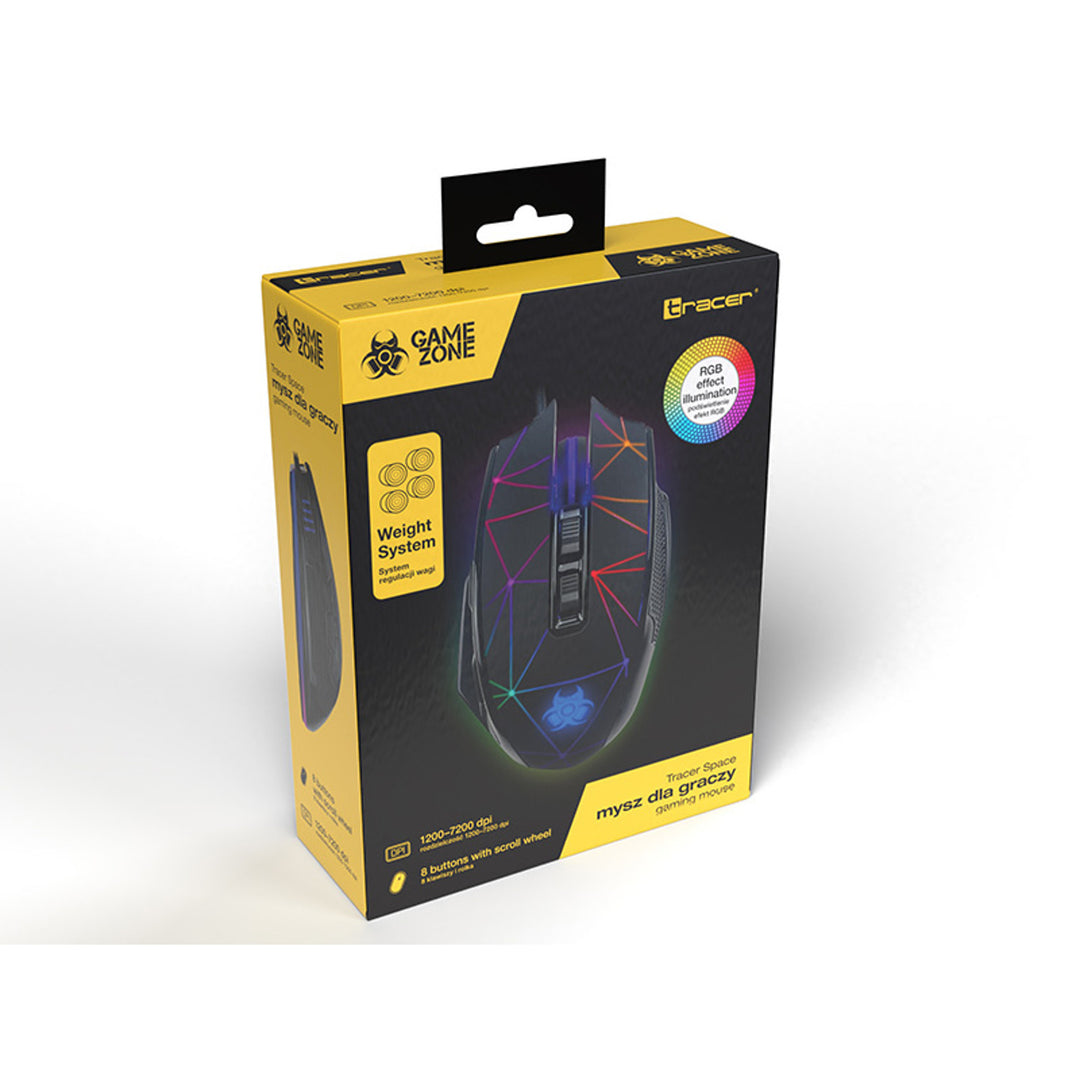 Tracer gaming egér, RGB háttérvilágítás, 7200 DPI, Space