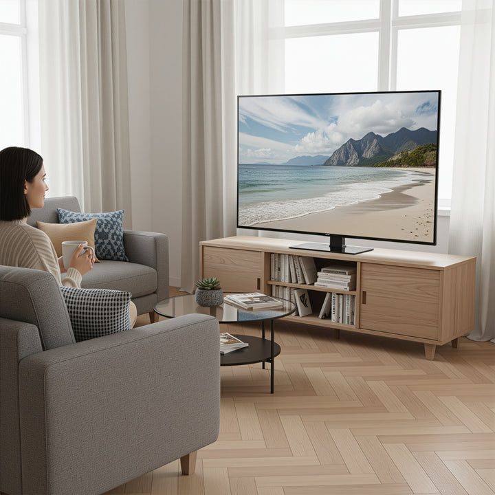 Univerzális TV állvány Maclean, RTV szekrényhez, állvány, max. 40kg, max. VESA 400x400, magasság- és szögbeállítás, 32-65" TV-hez, MC-124