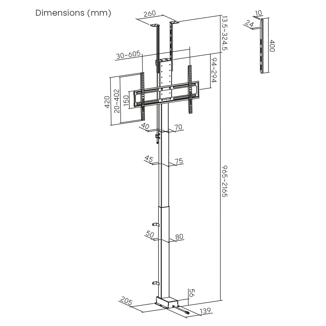 Elektromos mennyezeti és padlófogantyú, kihúzható Maclean, 43''-88''', VESA 600x400, max 60kg, 100-240V AC,50/60Hz