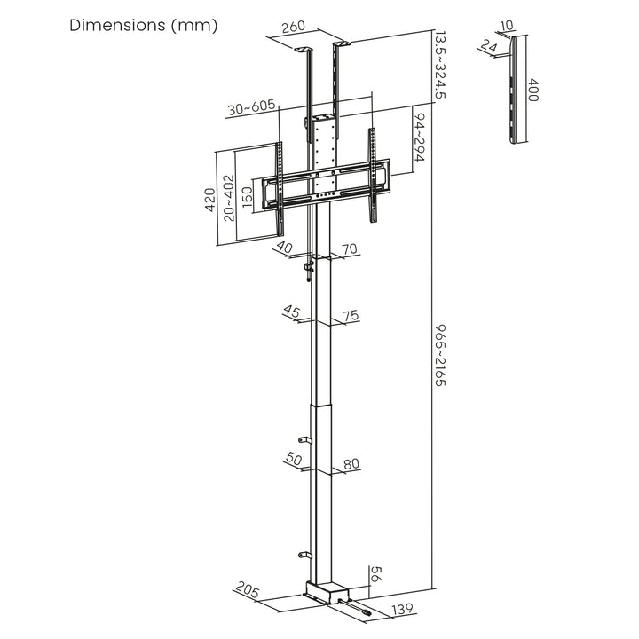 Elektromos mennyezeti és padlófogantyú, kihúzható Maclean, 43''-88''', VESA 600x400, max 60kg, 100-240V AC,50/60Hz