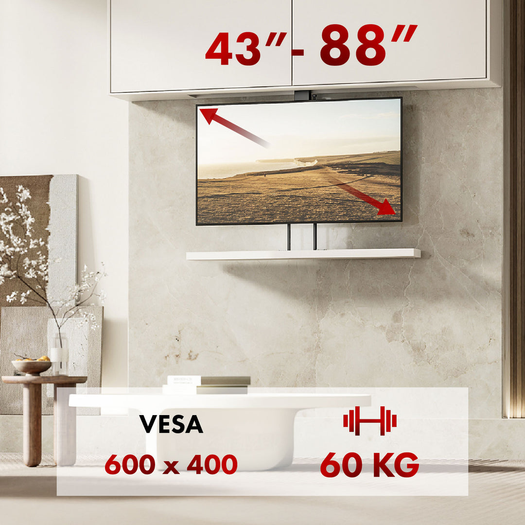 Elektromos mennyezeti és padlófogantyú, kihúzható Maclean, 43''-88''', VESA 600x400, max 60kg, 100-240V AC,50/60Hz