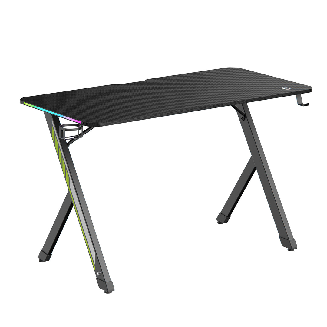 NanoRS játékasztal, fekete, fejhallgató- és pohártartóval, RGB háttérvilágítással, max. 75kg, méretek 1200x600x750mm, RS102