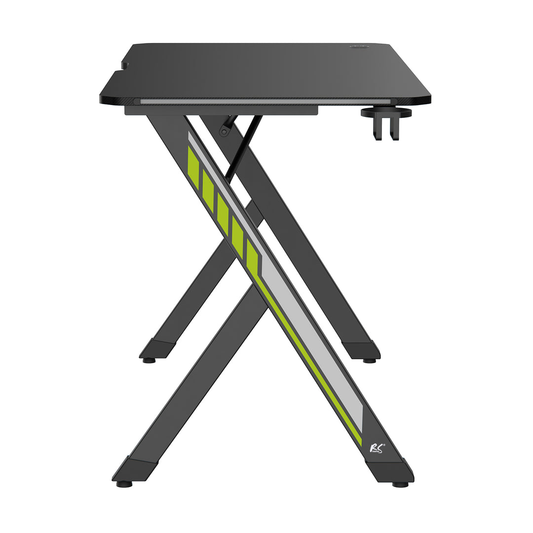 NanoRS játékasztal, fekete, fejhallgató- és pohártartóval, RGB háttérvilágítással, max. 75kg, méretek 1200x600x750mm, RS102