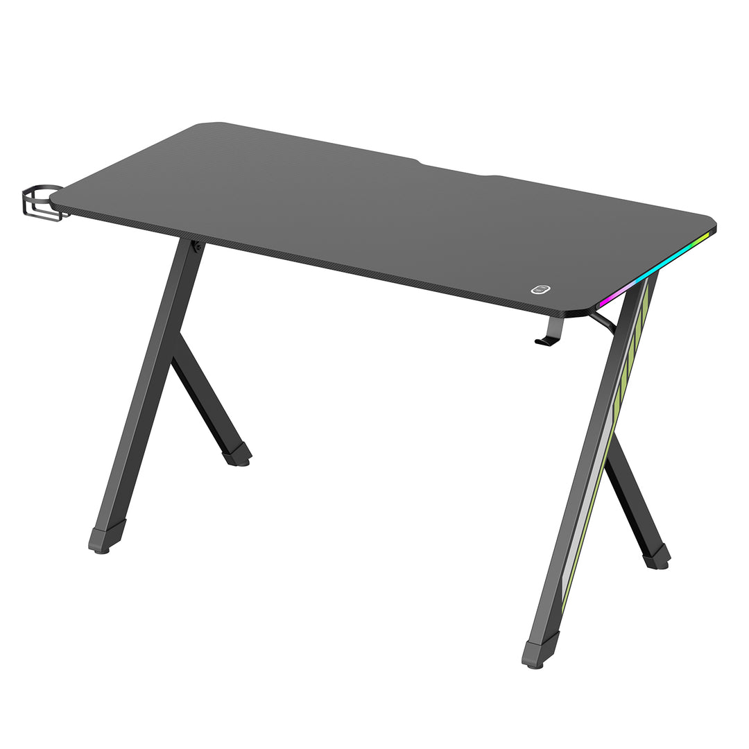 NanoRS játékasztal, fekete, fejhallgató- és pohártartóval, RGB háttérvilágítással, max. 75kg, méretek 1200x600x750mm, RS102