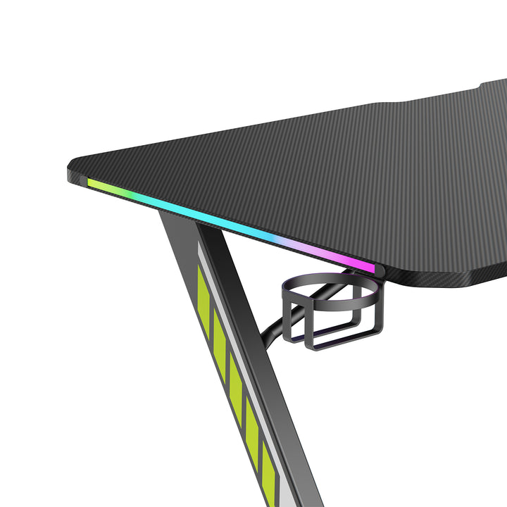NanoRS játékasztal, fekete, fejhallgató- és pohártartóval, RGB háttérvilágítással, max. 75kg, méretek 1200x600x750mm, RS102