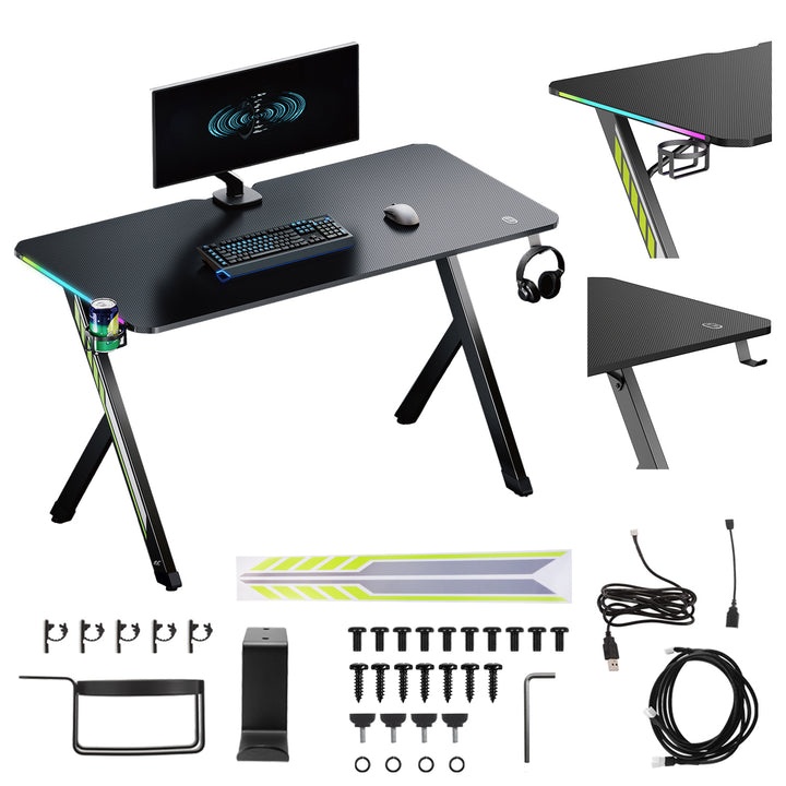 NanoRS játékasztal, fekete, fejhallgató- és pohártartóval, RGB háttérvilágítással, max. 75kg, méretek 1200x600x750mm, RS102
