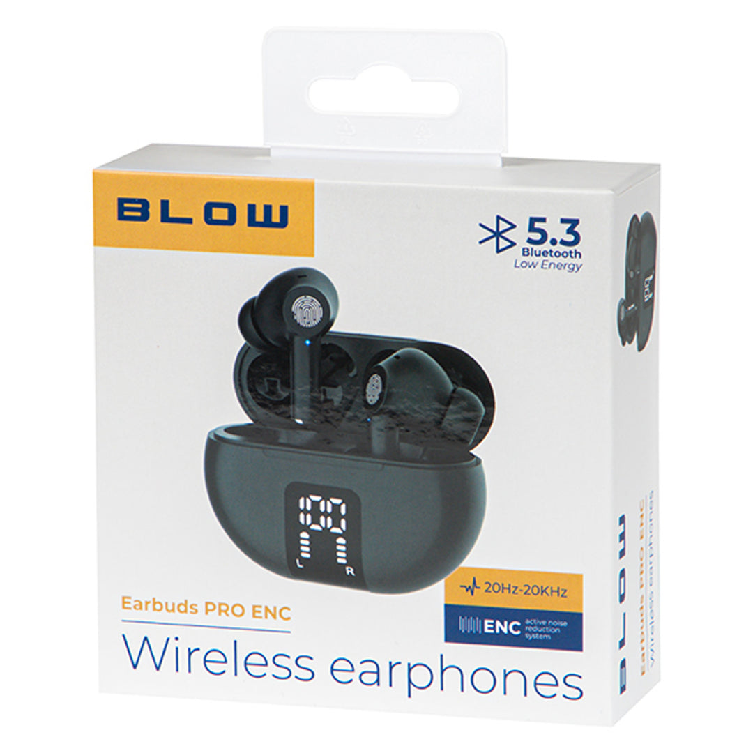 BLOW vezeték nélküli fejhallgató, Bluetooth 5.3, LED kijelző, ENC rendszer, PRO ENC BLACK