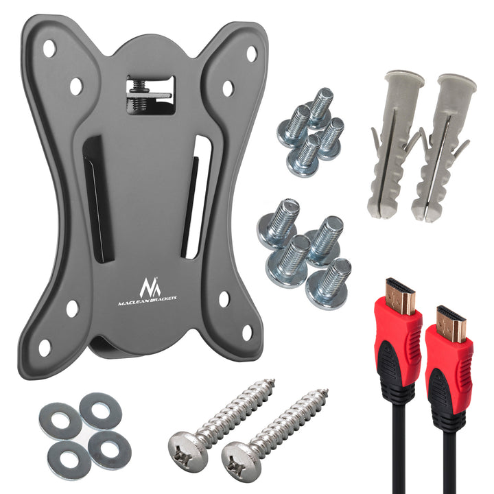 Maclean TV tartó, max VESA 100x100, 13-27", 25kg, MC-715A + HDMI 2.0 kábel 4K 3D UHD 1,8m réz 48 bit