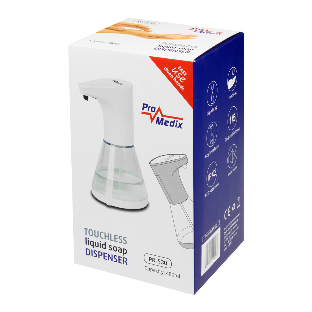 Promedix automata adagoló, adagoló tartály folyékony szappanokhoz, fertőtlenítő folyadékokhoz, 480ml, 4xAA PR-530 + 4x Varta Industrial LR6/AA R-06 akkumulátorok