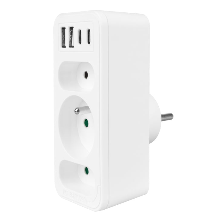 Áramkimenet x3 + 4xUSB Maclean, 3-aljzatos elosztó, 2xUSB A, 2xUSB C PD 20W, 1x16A + 2x6A, MCE248 F/W