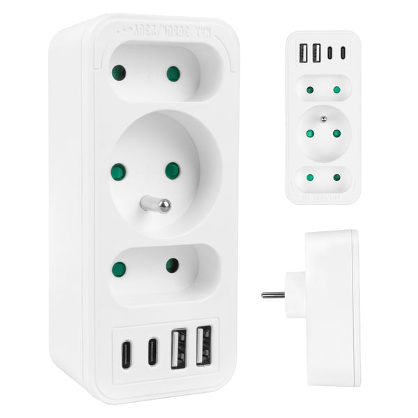 Áramkimenet x3 + 4xUSB Maclean, 3-aljzatos elosztó, 2xUSB A, 2xUSB C PD 20W, 1x16A + 2x6A, MCE248 F/W