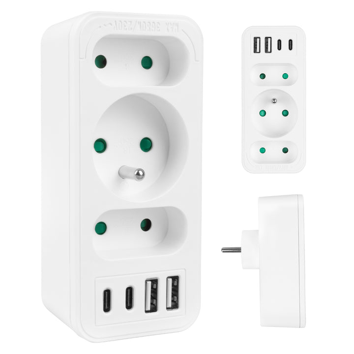 Áramkimenet x3 + 4xUSB Maclean, 3-aljzatos elosztó, 2xUSB A, 2xUSB C PD 20W, 1x16A + 2x6A, MCE248 F/W