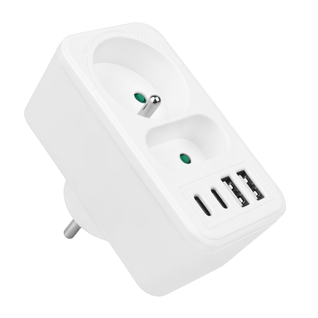 Maclean áram aljzat x2 + 4xUSB, elosztó 2 aljzattal, 2xUSB A, 2xUSB C PD 20W, 1x16A + 1x6A, MCE249 F/W