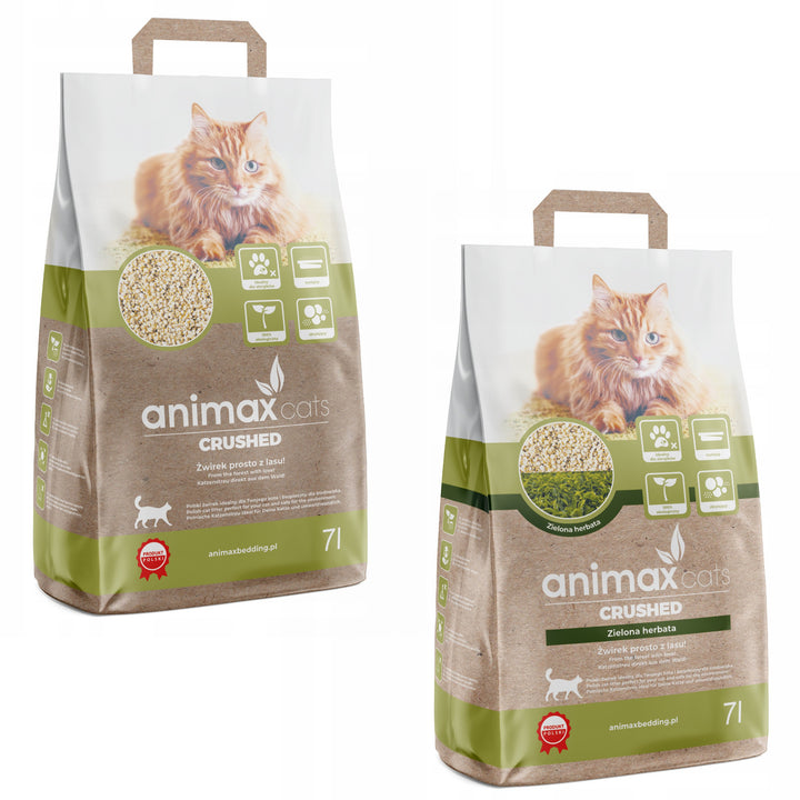 Csomós alom, klasszikus, aprított, 7 liter + csomós alom, zöld tea, aprított, 7 liter, Animax