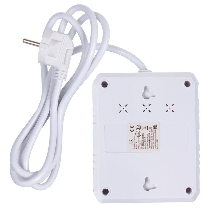 Maclean konnektor, hosszabbító kábel 2 aljzat + 3xUSB, 110-240V AC 50/60Hz, 2.1A max 2500W, 1.5m, fehér, MCE387 W
