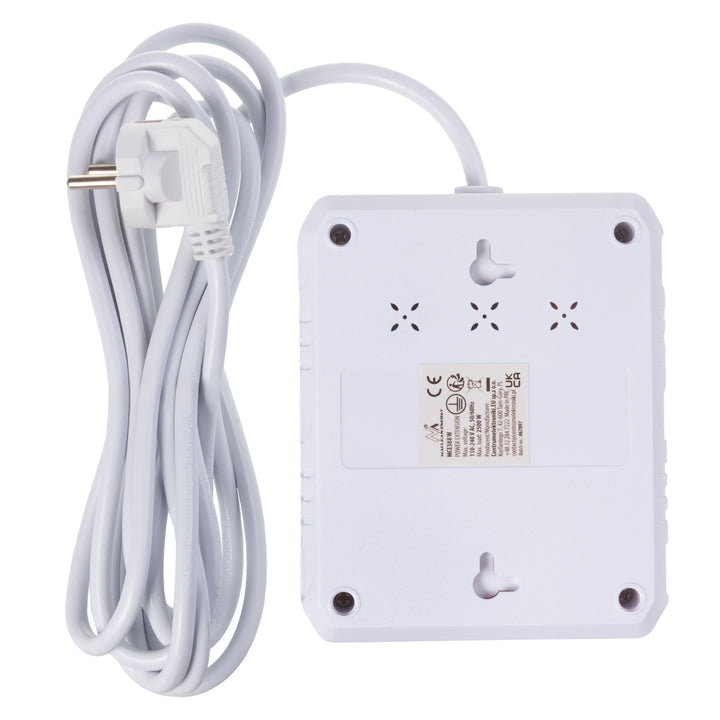 Maclean konnektor, hosszabbító kábel 2 aljzat + 3xUSB, 110-240V AC 50/60Hz, 2.1A max 2500W, 3 m, fehér, MCE388 W