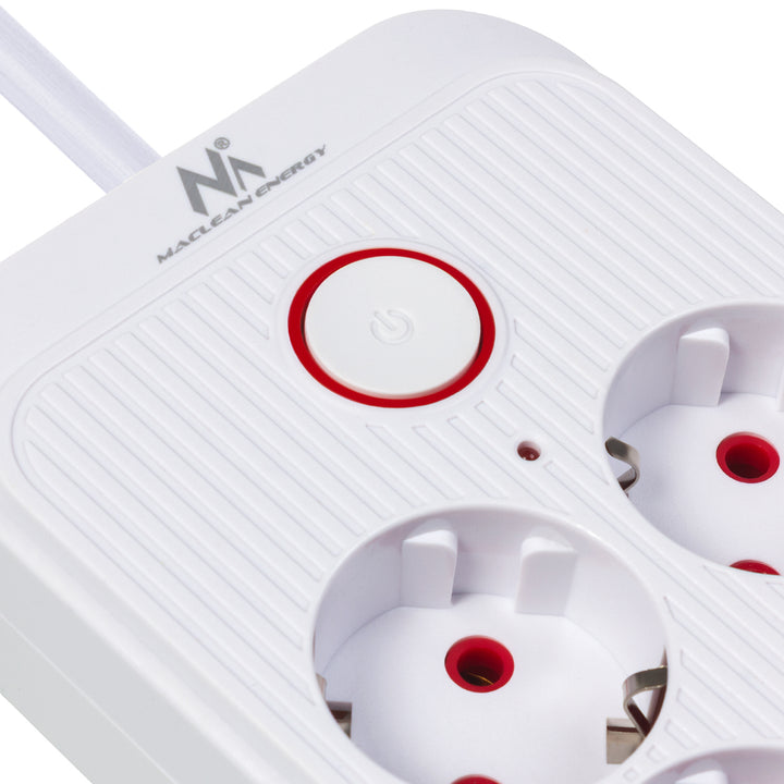 Maclean konnektor, 6 csatlakozós hosszabbító kábel + 4xUSB, 110-240V AC 50/60Hz, 2,1A max 2500W, 1,5 m, fehér, MCE389 W
