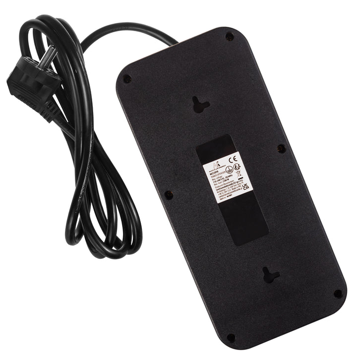 Maclean konnektor, 6 csatlakozós hosszabbító kábel + 4xUSB, 110-240V AC 50/60Hz, 2,1A max 2500W, 1,5 m, fekete, MCE389 B