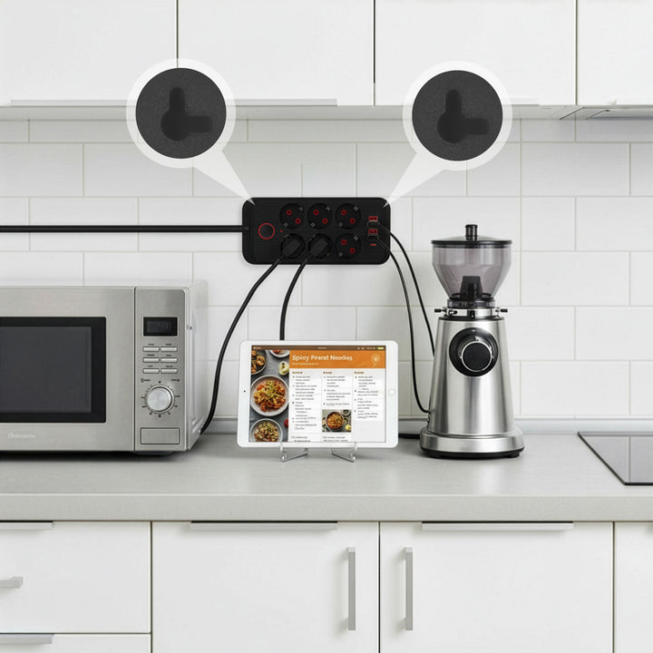 Maclean konnektor, 6 csatlakozós hosszabbító kábel + 4xUSB, 110-240V AC 50/60Hz, 2,1A max 2500W, 1,5 m, fekete, MCE389 B