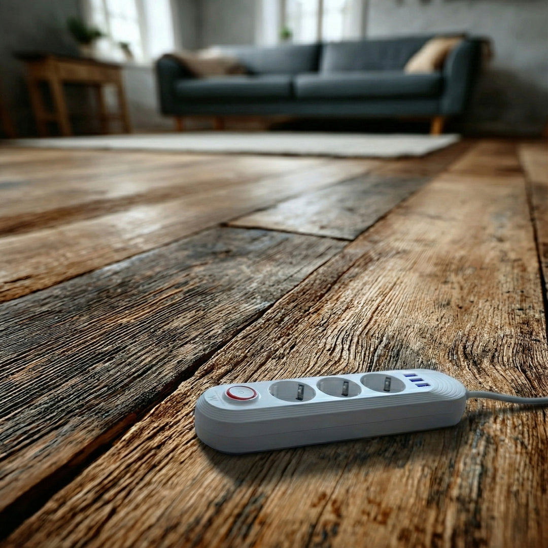 Maclean konnektor, 3 csatlakozós hosszabbító kábel + 3xUSB, 110-240V AC 50/60Hz, 2.1A max 2500W, 1.5m, fehér, MCE394 W