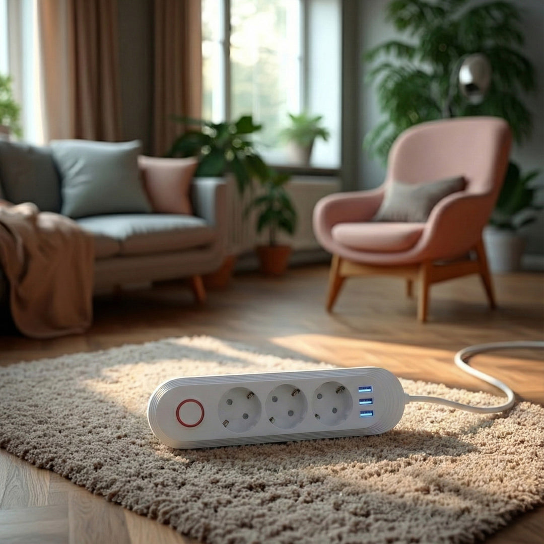 Maclean konnektor, 3 csatlakozós hosszabbító kábel + 3xUSB, 110-240V AC 50/60Hz, 2.1A max 2500W, 1.5m, fehér, MCE394 W