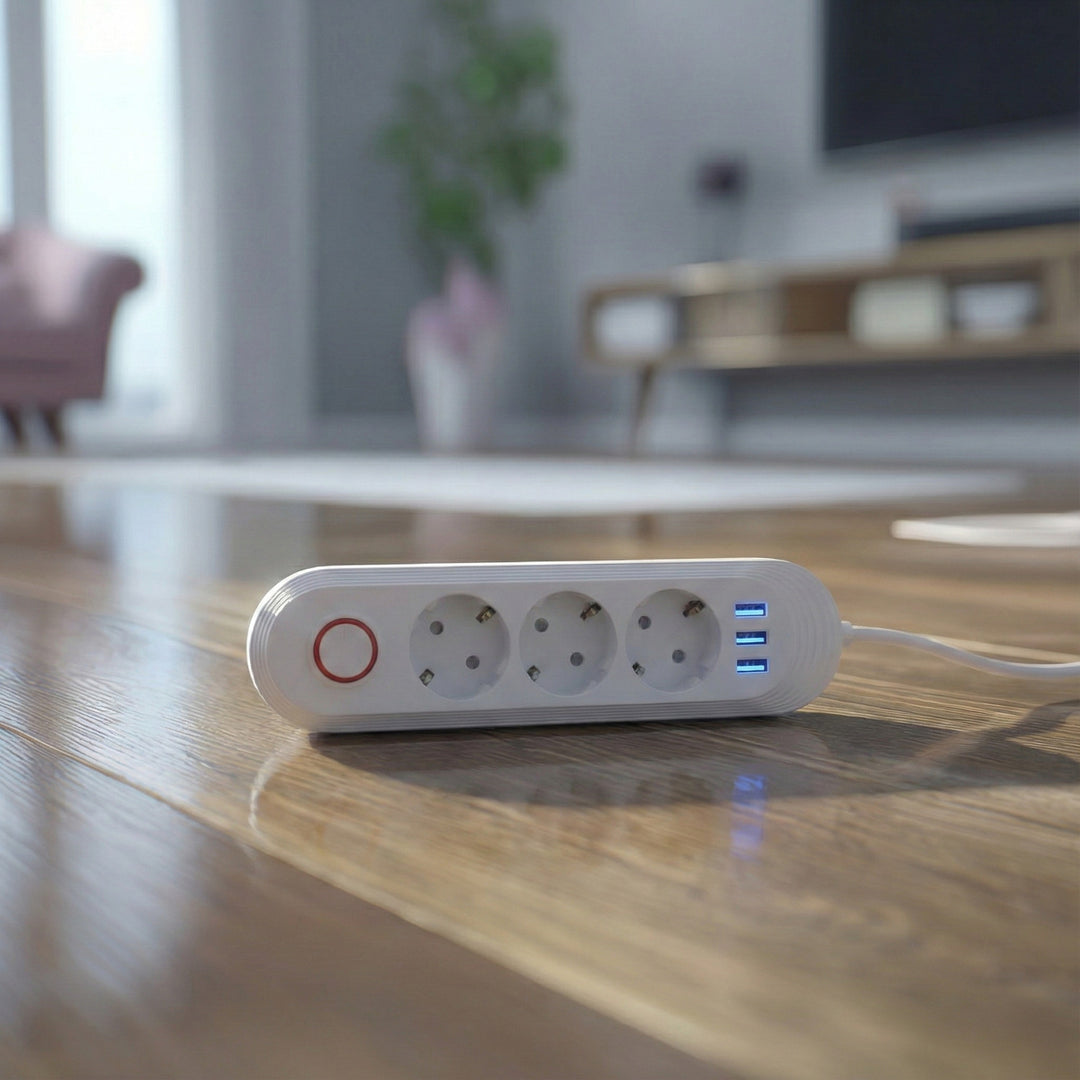 Maclean konnektor, 3 csatlakozós hosszabbító kábel + 3xUSB, 110-240V AC 50/60Hz, 2.1A max 2500W, 1.5m, fehér, MCE394 W